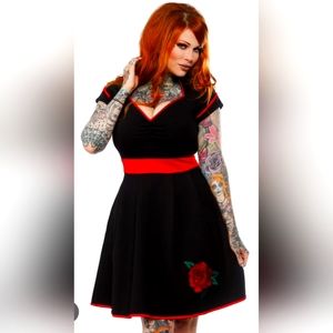 Sourpuss Black with Red Rose Pinup Dress